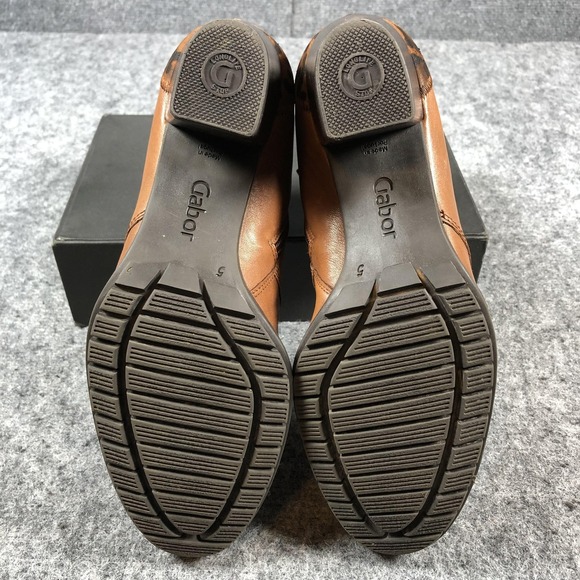 Gabor Boots Womens Size 7 Brown Ankle Booties Leather Side Zip Block Heel Straps - Picture 12 of 16